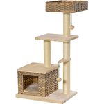 PawHut Rattan Katzenbaum Kratzbaum Kätzchen Möbel mit Katzenhöhle Ballspielzeug Sisal weiche Plüsch PE Höhe 108 cm Braun+Beige