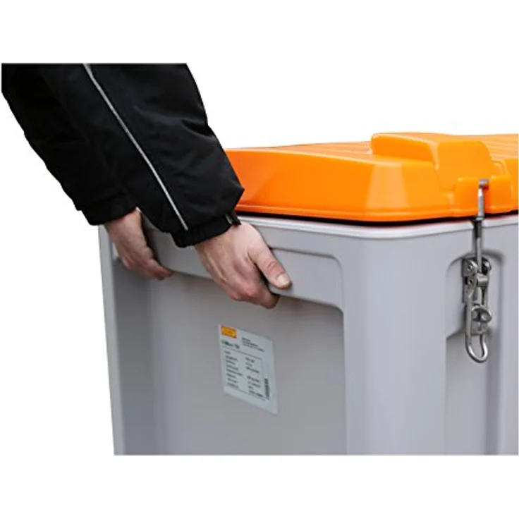 CEMO 10334 Werkzeugbox, grau/orange, 400 L, spritzwasserdicht und abschließbar, 2-fach stapelbar mit integrierten Tragegriffen – Bild 2