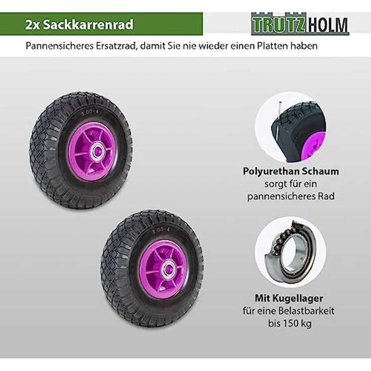 TRUTZHOLM 2 x Sackkarrenrad Vollgummi 260x85 PU pannensicher 3.00-4 Ersatzrad für Sackkarre Rad Reifen Ersatzrad - Preisvergleich – Bild 2