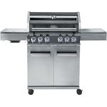 CHEF CUISINE BBQ Gasgrill – Outdoor Gasgrill 4 Brenner mit Seitenbrenner und Infrarot aus rostfreiem Edelstahl, 20,7 kW, 3-teilige Grillfläche, Grillhaube mit Sichtfenster und Thermometer, Grillwagen