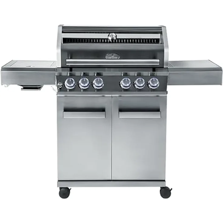 CHEF CUISINE BBQ Gasgrill – Outdoor Gasgrill 4 Brenner mit Seitenbrenner und Infrarot aus rostfreiem Edelstahl, 20,7 kW, 3-teilige Grillfläche, Grillhaube mit Sichtfenster und Thermometer, Grillwagen