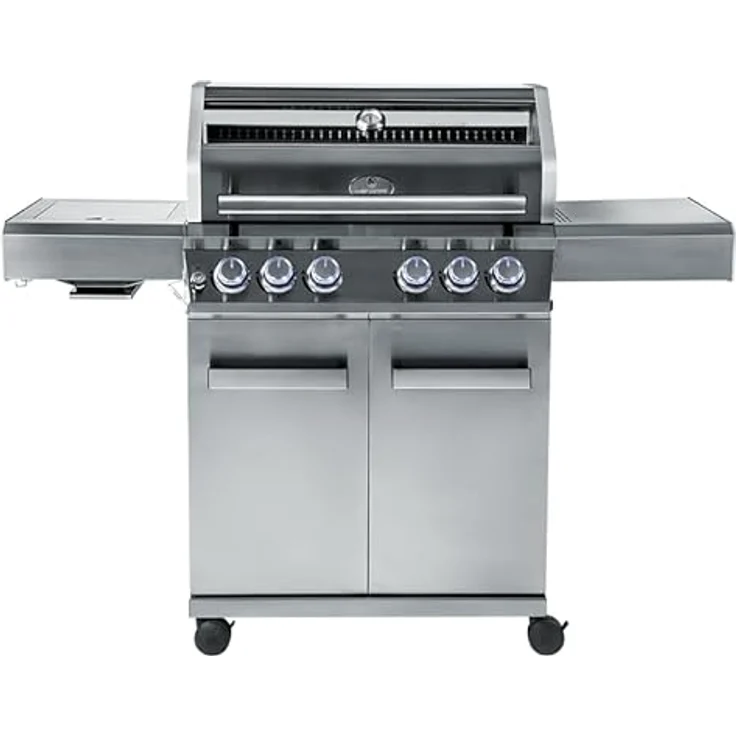 CHEF CUISINE BBQ Gasgrill – Outdoor Gasgrill 4 Brenner mit Seitenbrenner und Infrarot aus rostfreiem Edelstahl, 20,7 kW, 3-teilige Grillfläche, Grillhaube mit Sichtfenster und Thermometer, Grillwagen – Bild 1