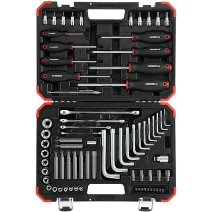 Gedore RED R68003075 Werkzeugset 75-teilig, mit Steckschlüsseleinsatz und Schraubendrehereinsätzen, Kunststoffkoffer im Gedore red Design