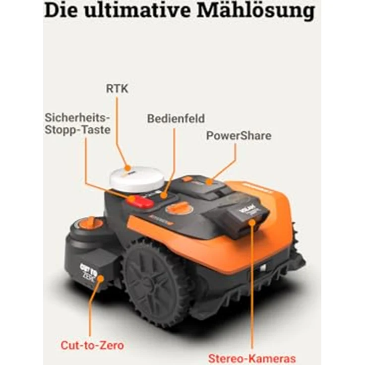 Worx Mähroboter M800 WR308E Landroid Vision Cloud, präzise Navigation, automatische Kartierung, für Rasenflächen bis 800 m² – Bild 10
