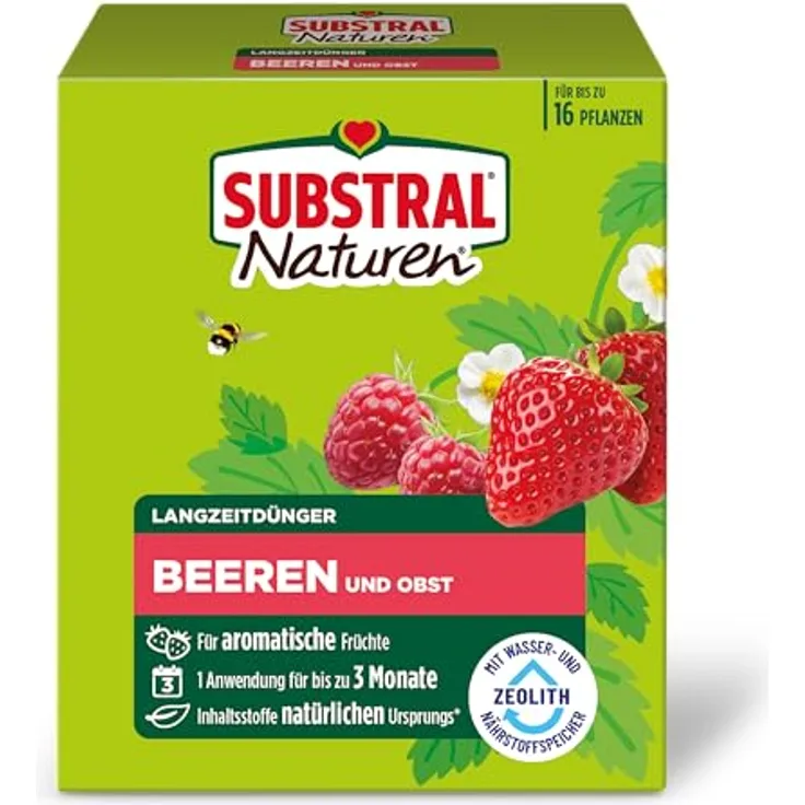Substral Naturen Langzeitdünger Beeren und Obst, Organisch-mineralischer Dünger mit Zeolith, 1,2 kg für bis zu 3 Monate Nährstoffversorgung