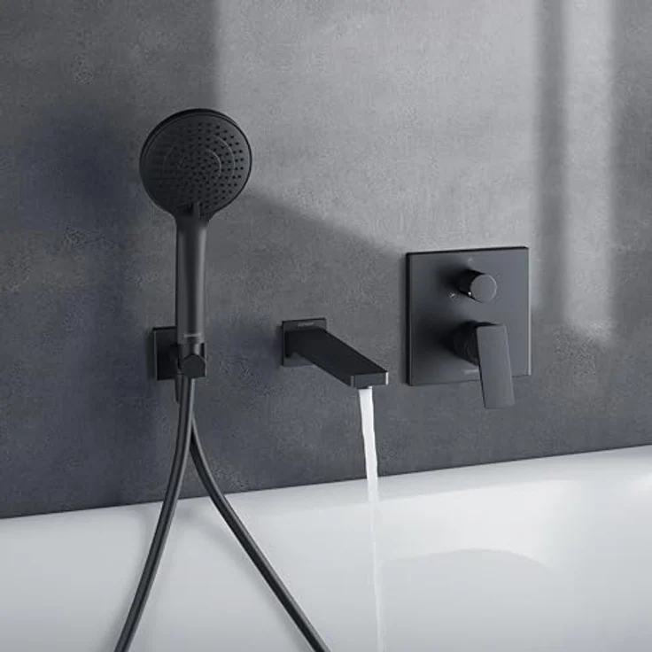 Duravit Manhattan Wanneneinlauf, Badewanneneinlauf mit eckiger Wandabdeckung, Schwarz Matt, EasyClean Funktion, für Durchlauferhitzer – Bild 2