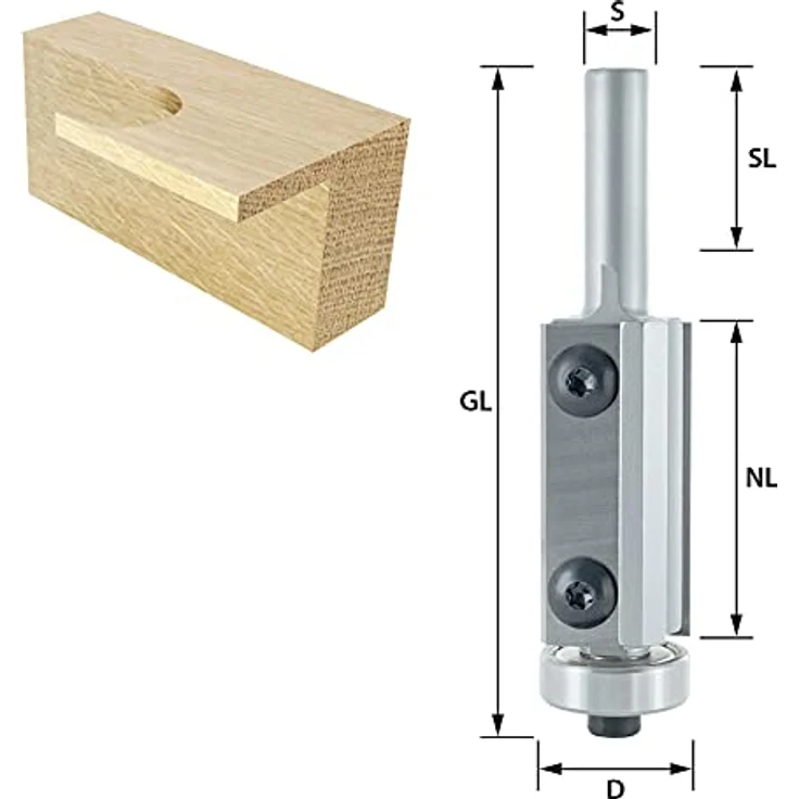 ENT Wendeplatten Bündigfräser, 8mm Schaft, präzise Schnitte mit auswechselbarem Kugellager, 19x40mm Wendemesser – Bild 2