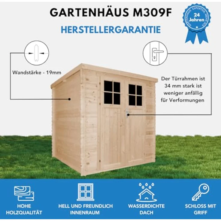 TIMBELA Gartenhaus Holz - Geräteschuppen Holz - Gerätehaus mit hochwertige abschließbare Tür B204xL204xH202 cm/ 3.53 m2 - Fahrrad Schuppen - Gartenhäuser & aufbewahrung Wasserfestes Dach M309F – Bild 3