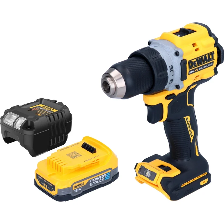 DeWalt DCD 800 E1, Akku Bohrschrauber 18 V, 90 Nm, Bürstenlos, inkl. 1x Powerstack Akku 1,7 Ah und Ladegerät