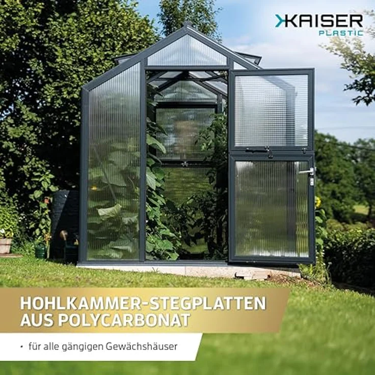 KAISER plastic Gewächshausplatten Xtra Strong, 14 Stk. Polycarbonat Doppelstegplatte, 700g/m2, 700 x 1500 mm, 4mm Stärke, UV-beständig, 14,70m2 Gesamtfläche – Bild 3
