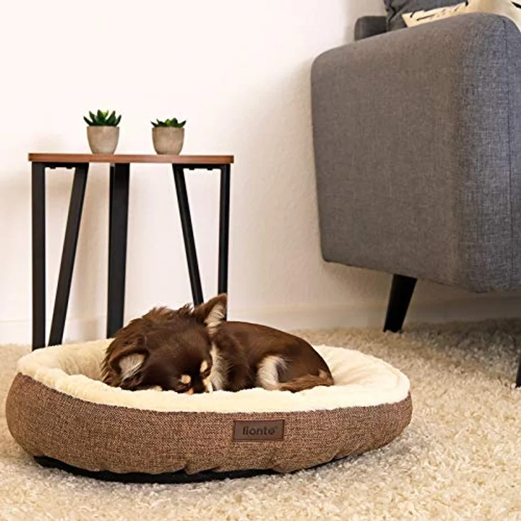 lionto Rundes Hundebett Hundekissen Hundesofa Katzenbett Donut, 55 cm Ø braun – Bild 2