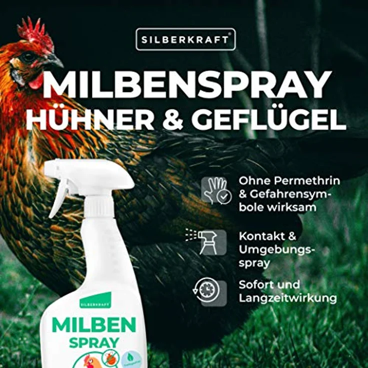 Silberkraft Milbenspray 500 ml für Hühner und Ziervögel, zuverlässiger Milbenschutz, effizientes und garantiert hilfreiches Anti-Milben-Mittel – Bild 2
