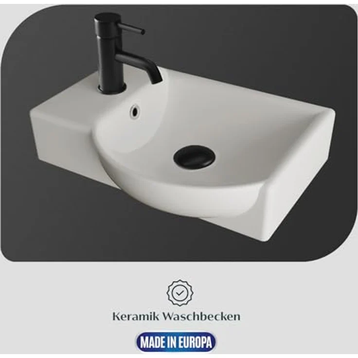 Alpenberger Waschbecken Gäste WC Waschbecken mit Unterschrank, Softclose-Funktion, 45 cm Breite, Weiss - Hängeschrank Vormontiert – Bild 6