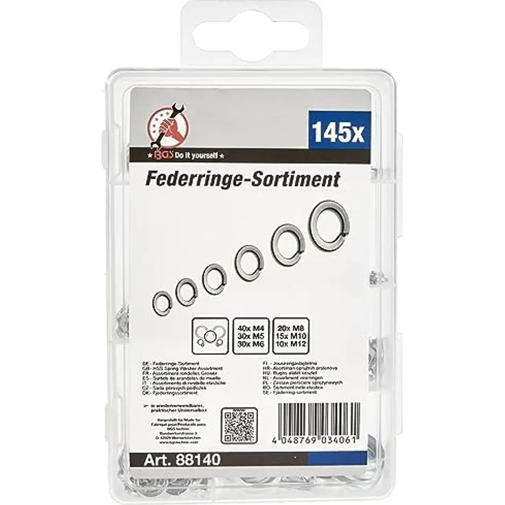 BGS Diy 88140 | Federringe-Sortiment | M4 - M12 | 145-tlg.