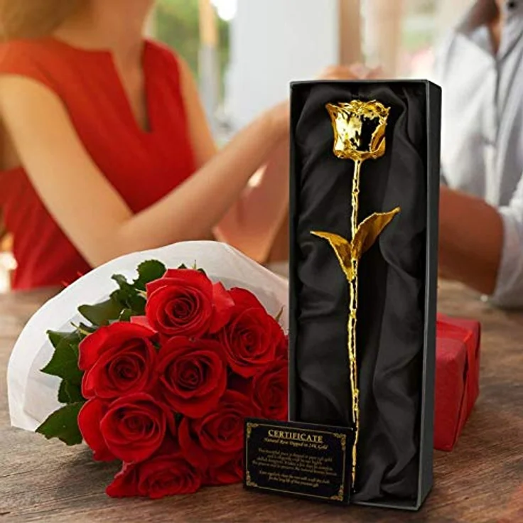 Mikamax Kunstpflanze Goldene Rose, 30 cm, vergoldete Ewigkeitsrose mit Geschenkbox und Echtheitszertifikat – Bild 6