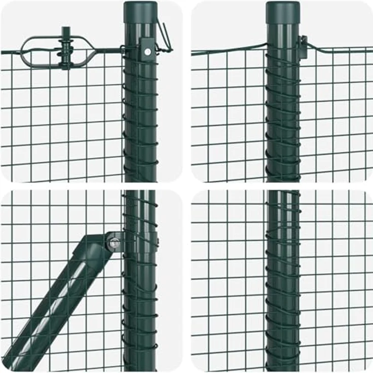 vidaXL Gartentor Schweissdrahtzaun, 1x25 m, pulverbeschichtet, mit 13 Flanschpfosten, grün, Stahl – Bild 8