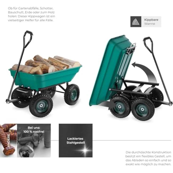 tectake® Bollerwagen mit Kippfunktion, Handwagen und Transporter, belastbar bis 120 kg, mit leichtgängiger Lenkachse und rutschfestem Griff – Bild 3