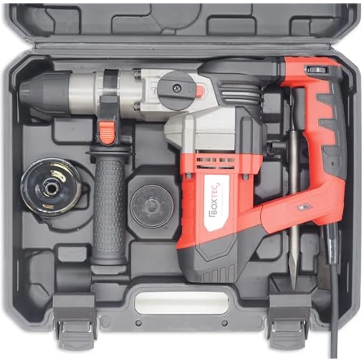 BOXTEC Bohrhammer TRH 1500 mit LED-Statusanzeige 3 Funktionen, 230 V, Drehstopp / Rutschkupplung, komplett Set inkl. 7-teiliges Zubehör, SDS-PLUS 1500W – Bild 6