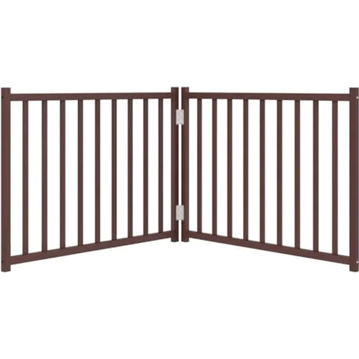 vidaXL Hundetor 3-TLG., Hundegitter Faltbar Pflegeleicht, Schutzgitter für Wohnzimmer Küche Treppe, Haustiertor Türschutzgitter, Braun Eiche Massivholz Tanne – Bild 5