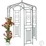 Relaxdays Rosenpavillon Metall, Rankhilfe für Kletterpflanzen, Garten, dekorativer Rankpavillon, HBT 250x160x160cm, grün