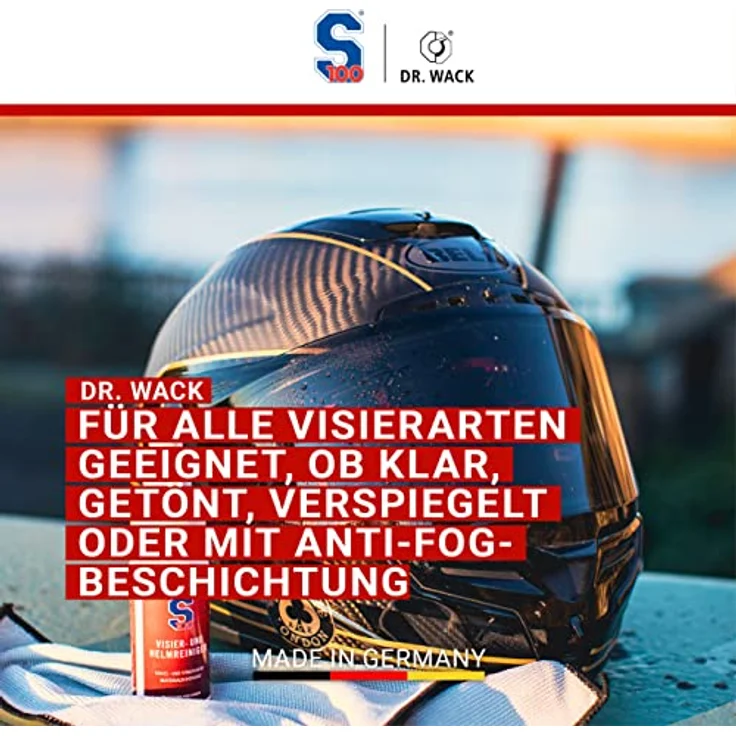 DR WACK Dr. Wack S100 Visier- und Helmreiniger 100 ml, inkl. Mikrofasertuch - Kratz- und streifenfreie Reinigung, für Mehrfachanwendung - Preisvergleich – Bild 3