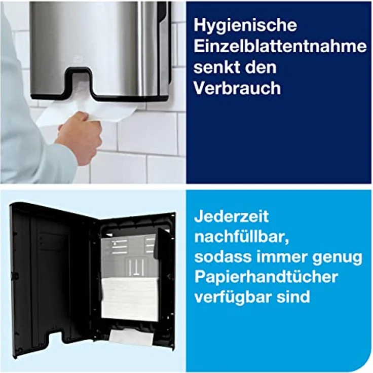 Tork Xpress Spender für Multifold Papierhandtücher 460004, H2 Handtuchspender aus gebürstetem Edelstahl mit Anti-Fingerabdruckschutz, platzsparendes Design, für Einzelblattentnahme – Bild 5