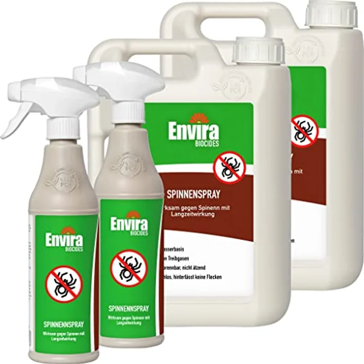Envira Spinnen-Spray - Spinnenabwehr für Außen und Innen - 2 x 500 ml + 2 x 2 Liter - Anti Spinnenspray mit Langzeitwirkung - Spinnen vertreiben im Haus & im Garten - Geruchlos & Auf Wasserbasis – Bild 1