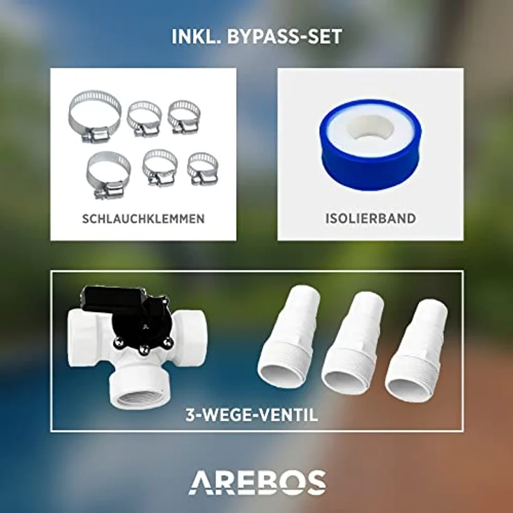 Arebos Bypass Set Pool 12 - teilig Sandfilteranlagen Poolheizung Wärmepumpe Solarheizung T-Stück Teflonband 3 Wege Ventil – Bild 2