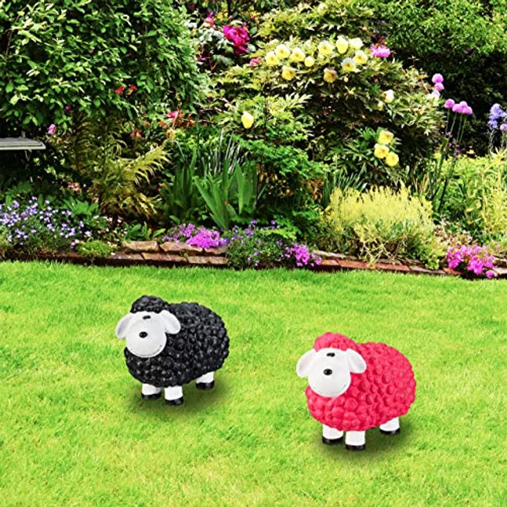 Relaxdays XXL Gartenfigur Schaf, handbemalt, wetterfest, Keramik, 44 cm, schwarz – Bild 3