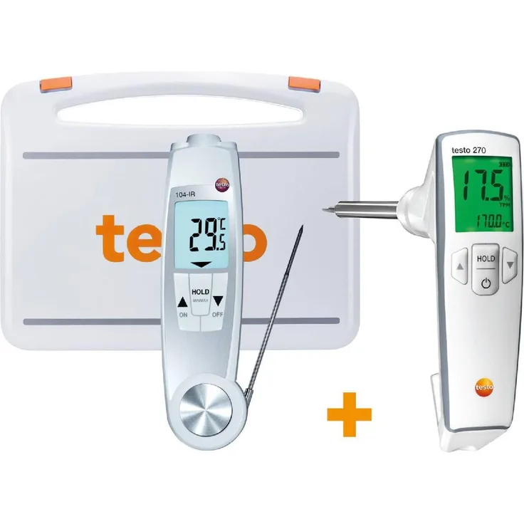 Testo Grillthermometer Frittieröl-Temperatur-Set mit testo 270 Frittieröltester und testo 104-IR Infrarot-Thermometer, inkl. Transportkoffer