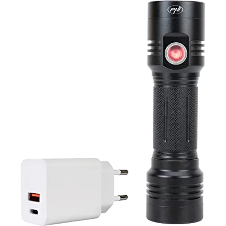 PNI Adventure F200 Aluminium-Doppeltaschenlampenpaket mit LED, 4000-mAh-Akku, QC3.0, PD3.0, PPS und USB-A-Anschluss, 30 W