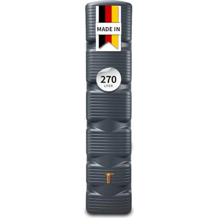 4rain Wandtank 'Quadro' graphite grey, 270 l Regenwasserspeicher mit fünf Gewindeanschlüssen und Auslaufhahn, witterungsbeständig und UV-stabil – Bild 1