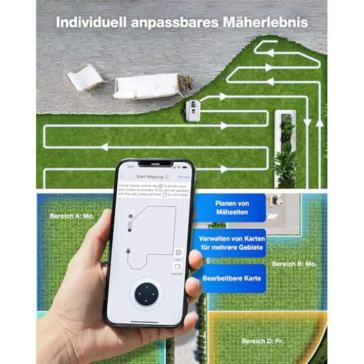 ECOVACS GOAT A1600 LiDAR PRO Mähroboter mit Care Kit, bis zu 400 m² pro Stunde, automatische Kartierung, 48 Klingen, App-Steuerung, präzise Navigation – Bild 9