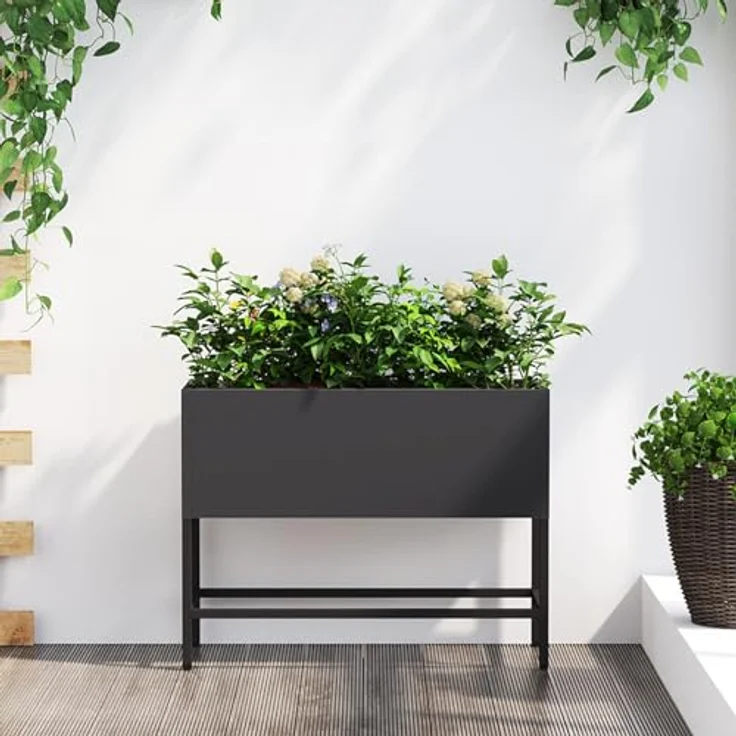 vidaXL Hochbeet 60x26x45 cm, Rechteckiger Pflanzer aus mattem Schwarz Stahl für Innen und Außen – Bild 2