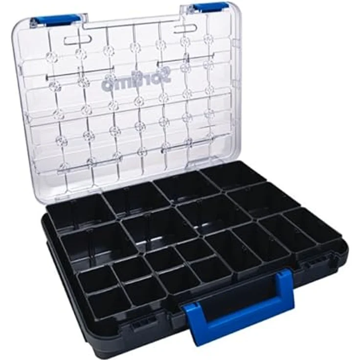 Sortimo T-BOXX 320, Aufbewahrung mit 12 Insetboxen H63, transparentem Deckel und 8 Trennwänden, robuster Kunststoff, kompatibel mit Fahrzeugeinrichtungen & WorkMo – Bild 1