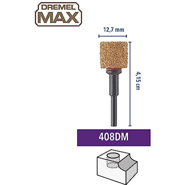 Dremel MAX Schleifband mit Schleifdorn (408DM) Hartmetallbeschichtete Trommel 12,7mm zum Schleifen und Bohren mit MAX Life Haltbarkeit und lang anhaltender Leistung mit Dremel Multifunktionswerkzeug – Bild 2