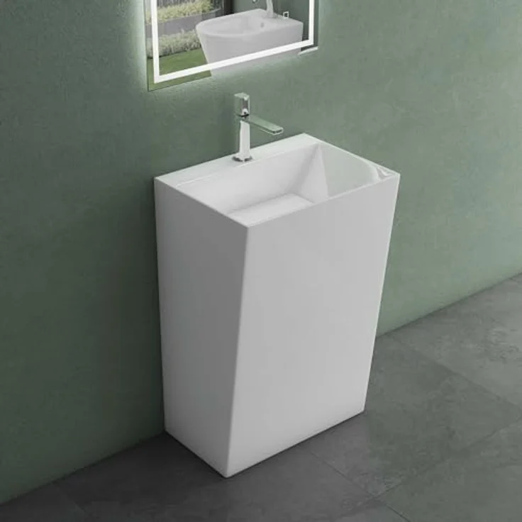 Mai & Mai Design Standwaschbecken freistehend Col40 weiß, aus Mineralguss, BTH: 60x45x90cm, eleganter Waschtisch mit dünnem Rand – Bild 3
