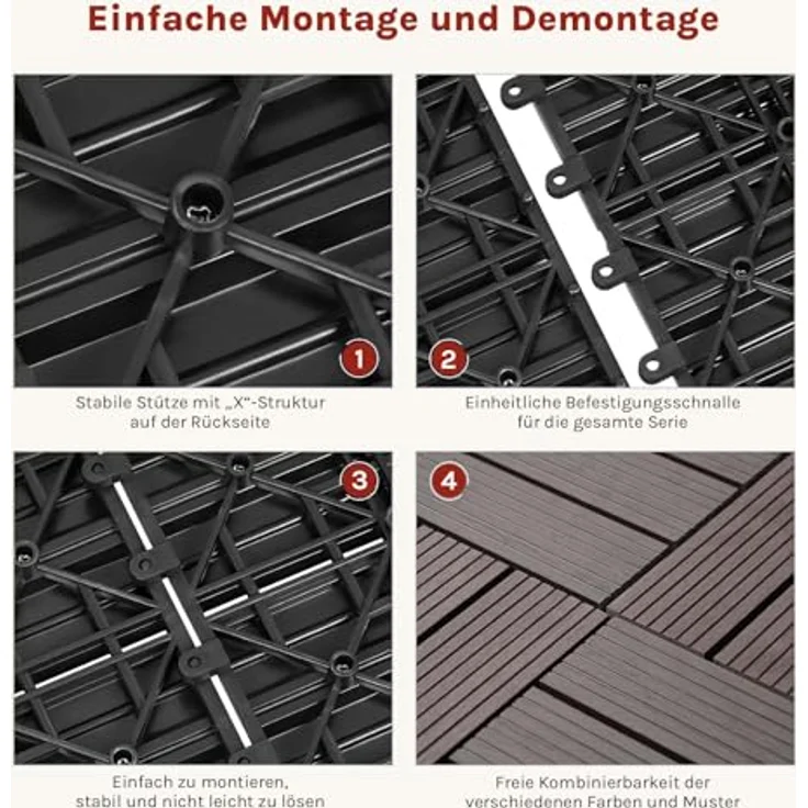 12er-Set WPC Terrassenfliese mit Klicksystem braun – Bild 5