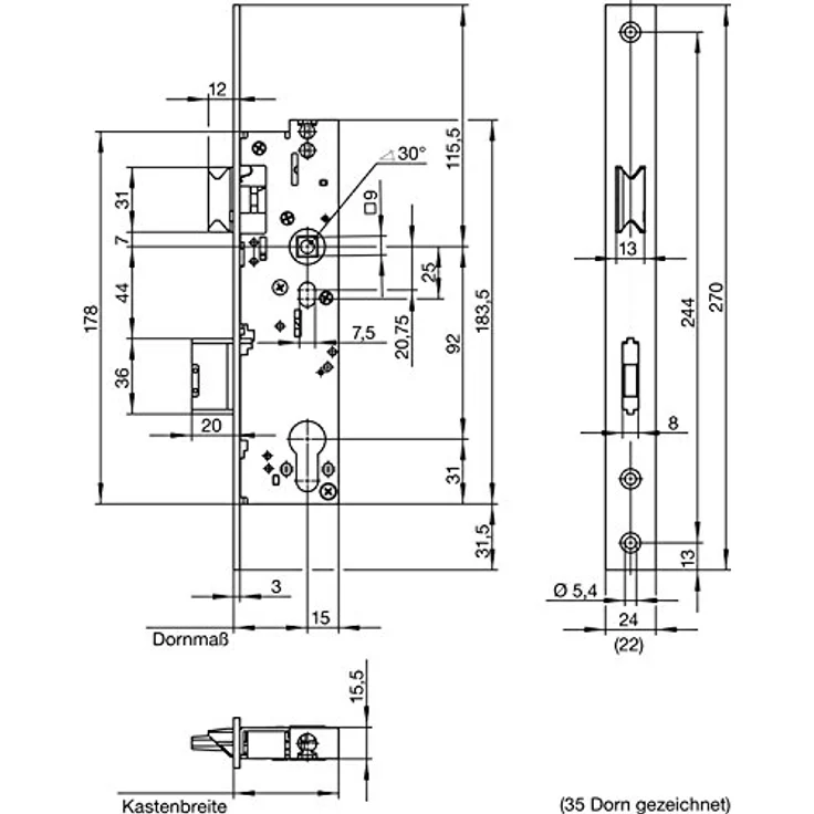 WILKA Fluchttürschloss 6677, 1-flügelig, Funktion B, DM 40, rechts, EN 179/1125 – Bild 2