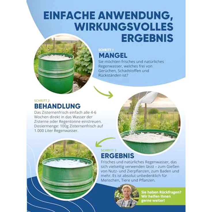 AGUALEVE® Zisternenfrisch 1kg - Für frisches Regenwasser, geeignet für alle Zisternen & Regenwassertonnen, Made in Germany, für bis zu 10.000 Liter, Note 1,1 – Bild 5