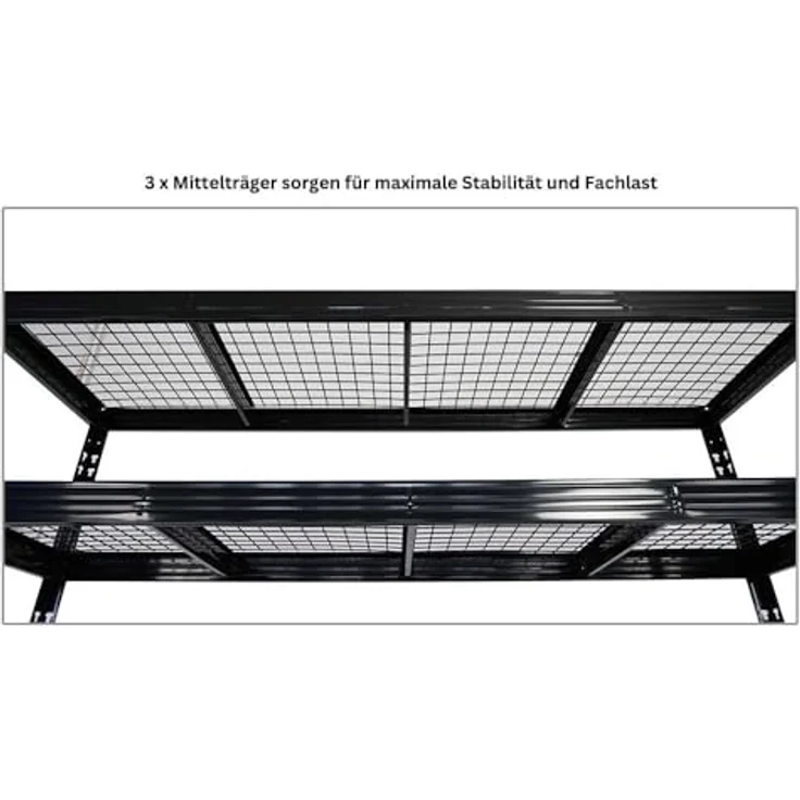Proregal Schwerlastregal Mega Deal Profi RHINO, 180 x 200 x 60 cm, Traglast 500 kg pro Boden, 4 Böden, Schwarz – Bild 5
