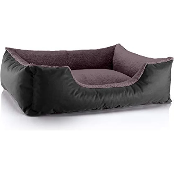 BedDog Hundebett TEDDY, Hundesofa aus Cordura und Microfaser-Velours, waschbares Hundebett mit Rand, Hundekissen vier-eckig, Größe L, schwarz-braun – Bild 1