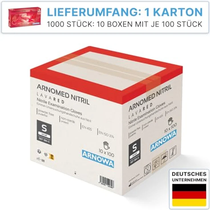 ARNOMED Einweghandschuhe Rot, Nitril, puderfrei, 1000 Stück, für Hygiene- & Reinigungsarbeiten, in S (XS, M, L, XL) – Bild 2