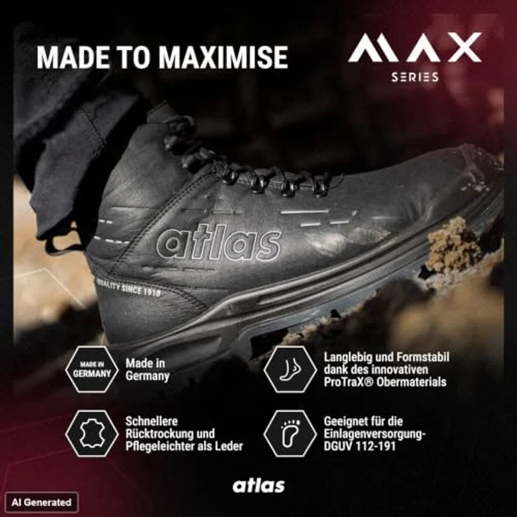 Atlas Sicherheitsstiefel MAX 500 PRO S3 ESD, ergonomisch, atmungsaktiv, Gr. 37, schwarz – Bild 5