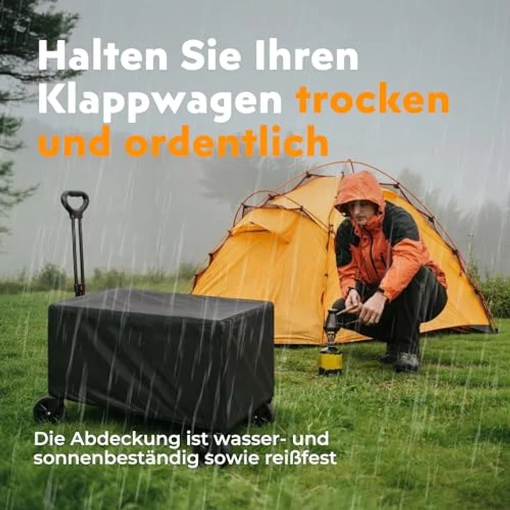 Homecall Bollerwagen Faltbar 120L, Bis 120kg mit Regenschutz und Reflektorstreifen, Blau – Bild 4
