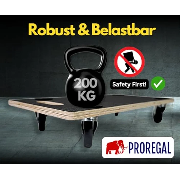 PROREGAL Mega Deal 8x Profi Transportroller, 4 Lenkrollen, Traglast 200 kg, Siebdruck Holzplatte, Schwarz, HxBxT 11,5 x 30 x 60 cm – Bild 3