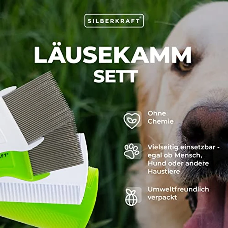Silberkraft Flohkamm Silberkraft Läusekamm Set - Effektive Läusebekämpfung, Edelstahlzinken, für Mensch und Tier, hygienisch (1-tlg) – Bild 2