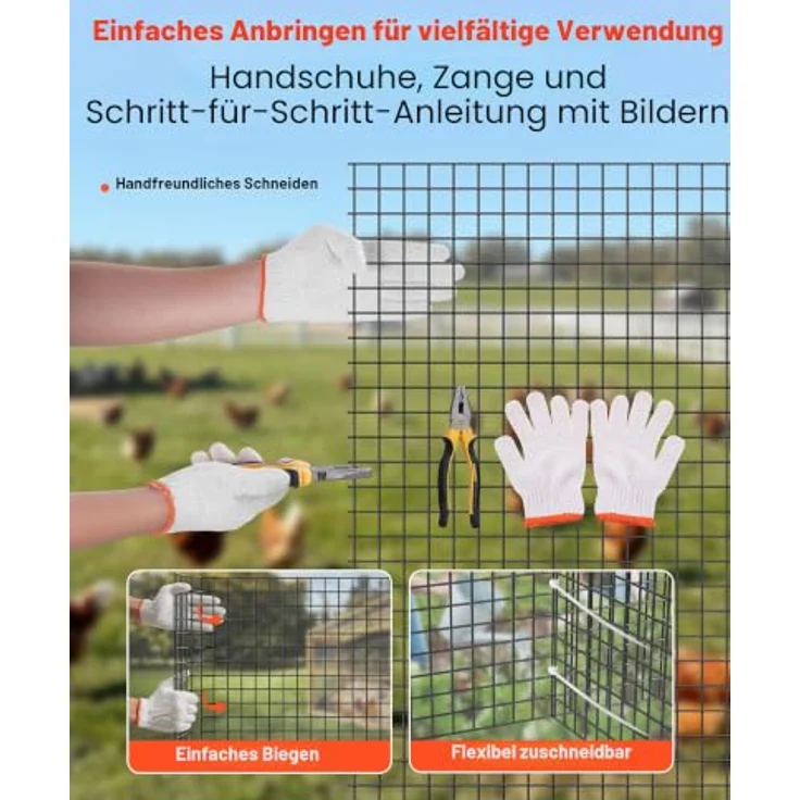 VEVOR Gartenzaun, 152 cm x 15,24 m, verzinkter Maschendraht-Zaun mit 1,27 x 1,27 cm Maschenbreite, geschweißt, vinylbeschichtet in Schwarz für Kaninchen und Geflügel – Bild 6