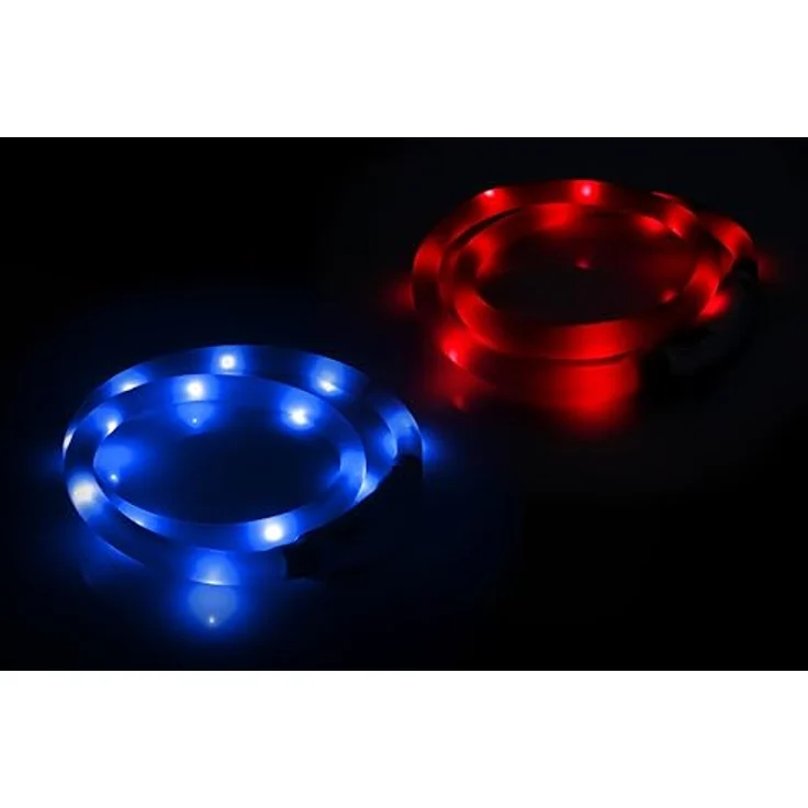 PRECORN LED Silikon Hundehalsband Set in Rot und Blau | Sicherheits-Halsband | Leuchthalsband aufladbar mit USB | Wasserdicht | Individuell kürzbar – Bild 5