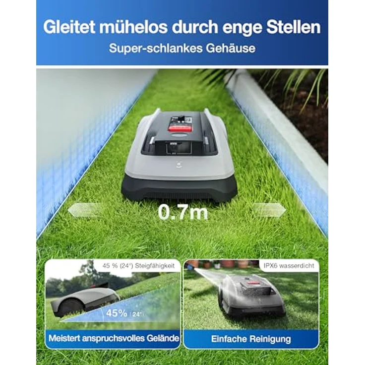 ECOVACS Mähroboter Goat O600 RTK, LiDAR-gestützte RTK+Vision Navigation, 600 m², IPX6 wasserdicht, verfolgt 0,7 m Engstellen – Bild 7